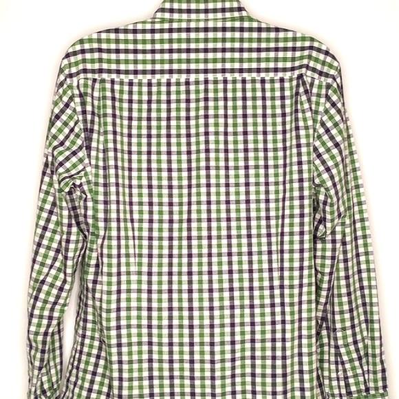 Theory White Green Navy Blue Checkered Plaid Long Sleeve Button Down Shirt XXL - Picture 8 of 12